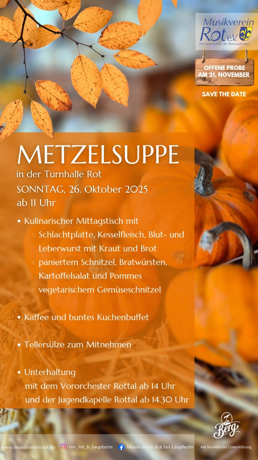 Flyer Metzelsuppe des Musikverein Rot bei Laupheim 2025